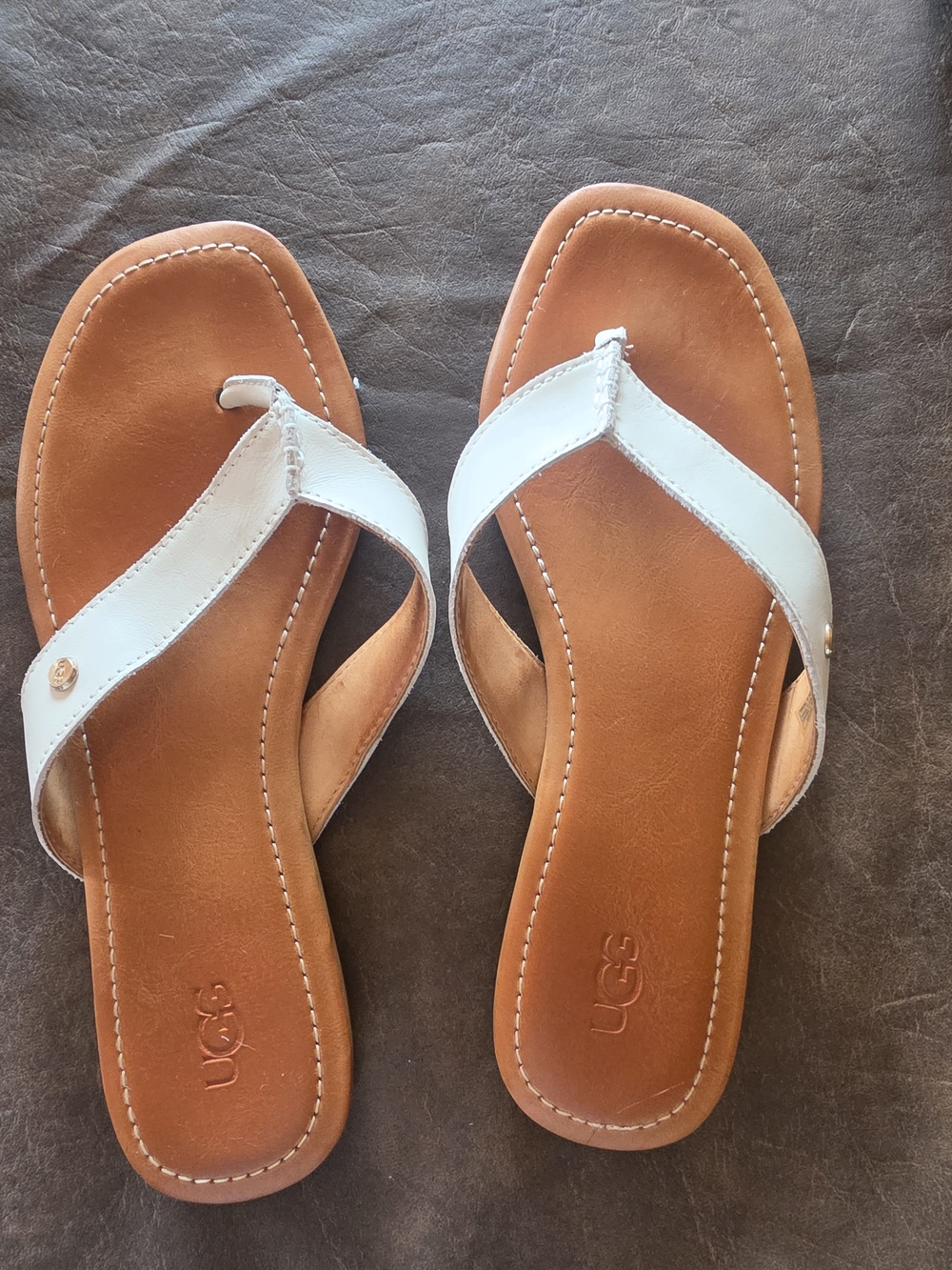 UGG White Leather Thong Sandals for Women